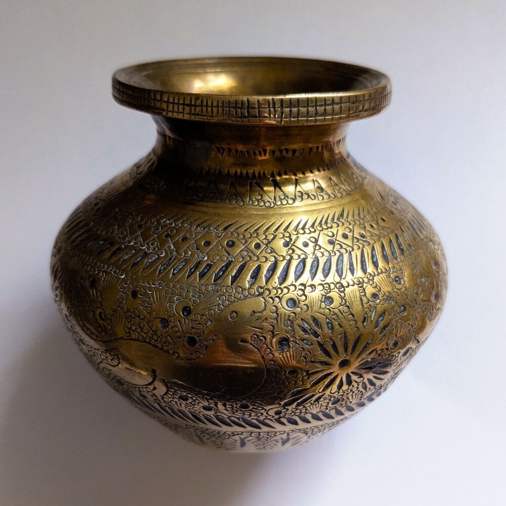 Vintage Engraved Brass Indian Water Lota